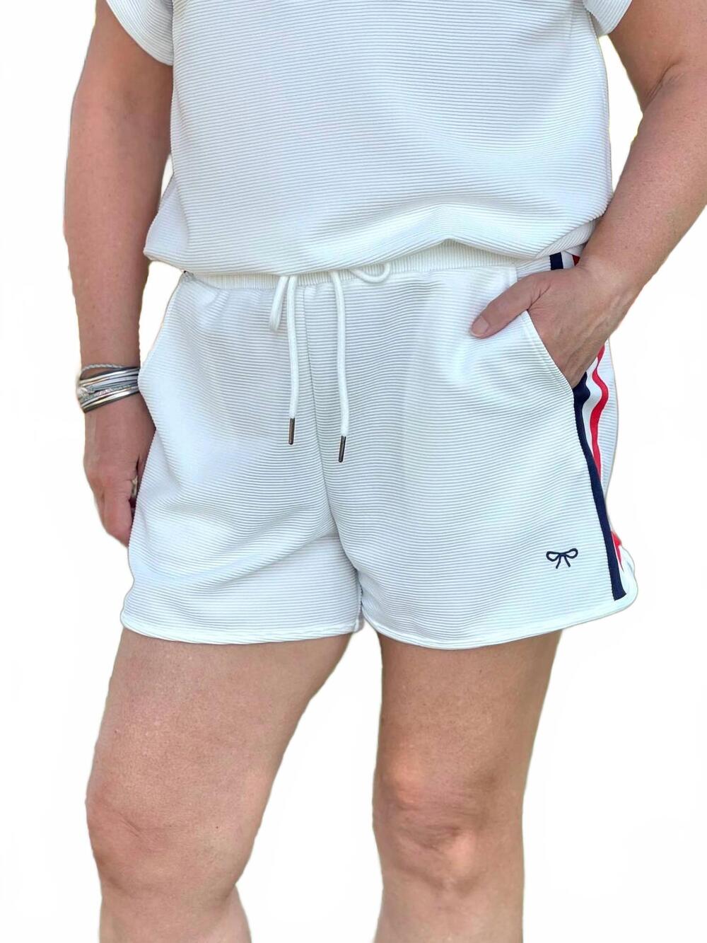 NEW SIMPLY SOUTHERN preppy patriot shorts in white